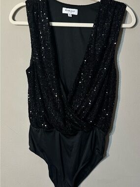 GILLI Black Sequin Surplice Bodysuit